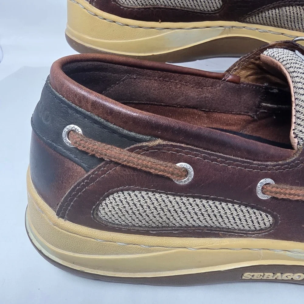 Sebago Clovehitch II Mens 9.5M Boat Shoes Walnut Brown Leather Mesh B24367 Good